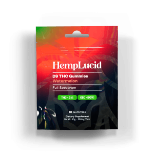 Delta 9 THC 5mg + CBD 50mg Gummies 10 pack - Watermelon