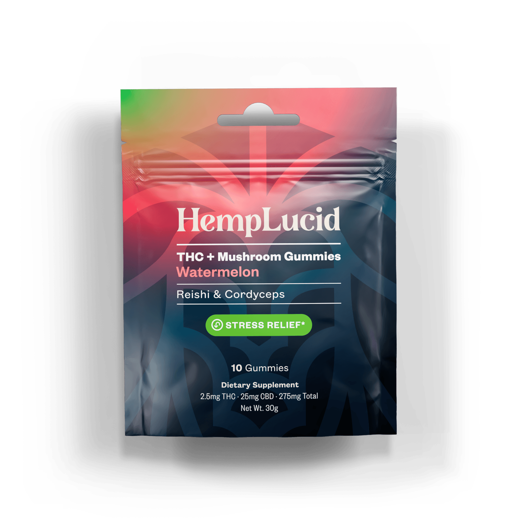 Stress Mushroom THC Gummies - Watermelon - Stress / 10 Cubes (Bag)