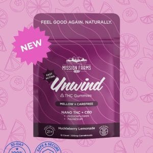 Unwind Delta-9 THC Gummies with Nano THC - 10 count: Huckleberry Lemonade, 10mg THC/Gummy