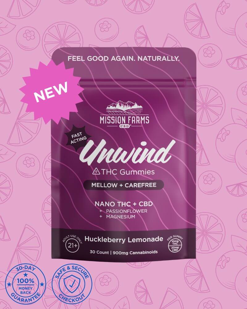 Unwind Delta-9 THC Gummies with Nano THC - 30 count: Huckleberry Lemonade, 10mg THC/Gummy
