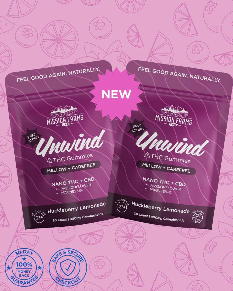 Unwind Delta-9 THC Gummies with Nano THC - 60 count (2 x 30 count): Huckleberry Lemonade, 10mg THC/Gummy