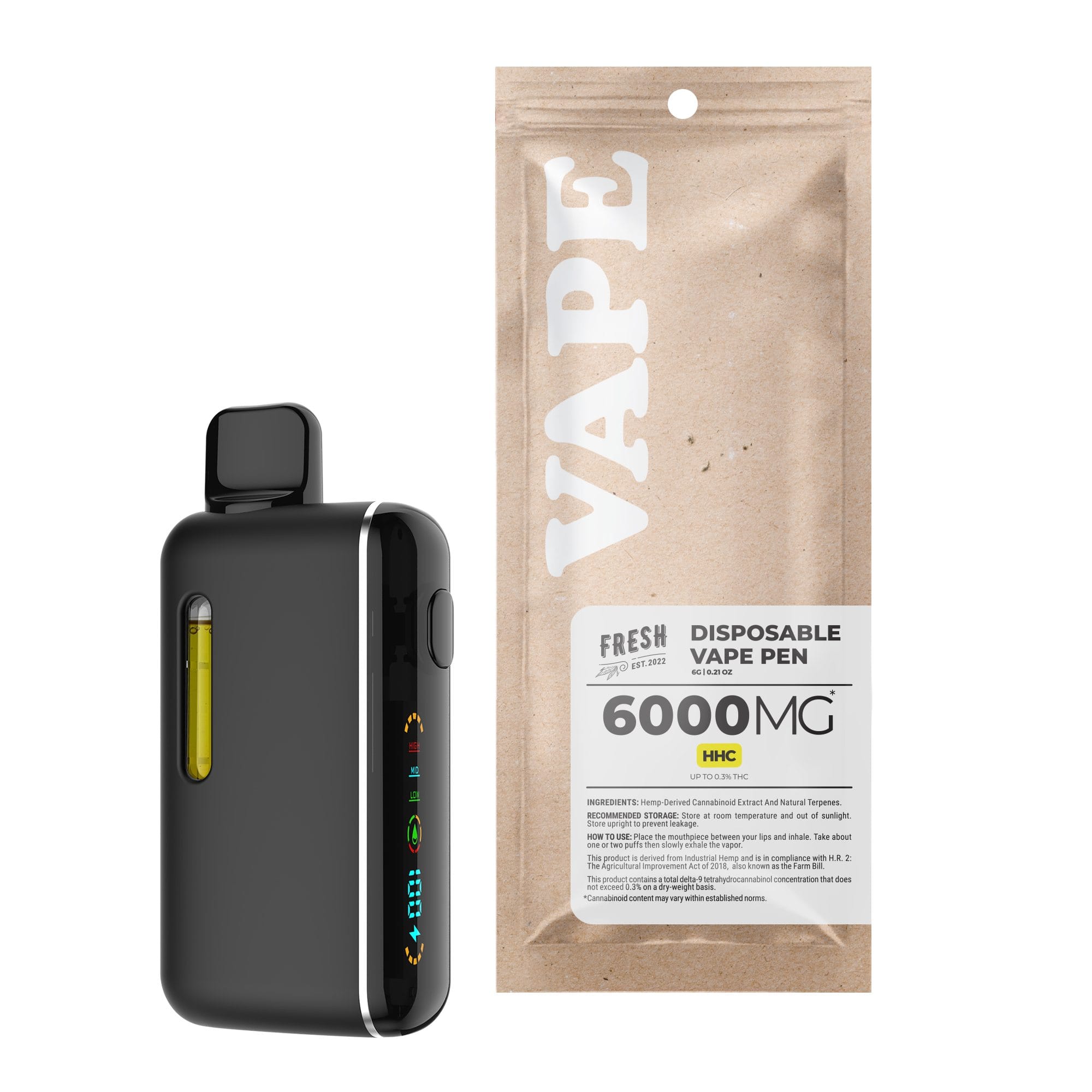 6000mg HHC Vape Pen - Strawberry Amnesia - Sativa - 6ml - Fresh (6,000mg)