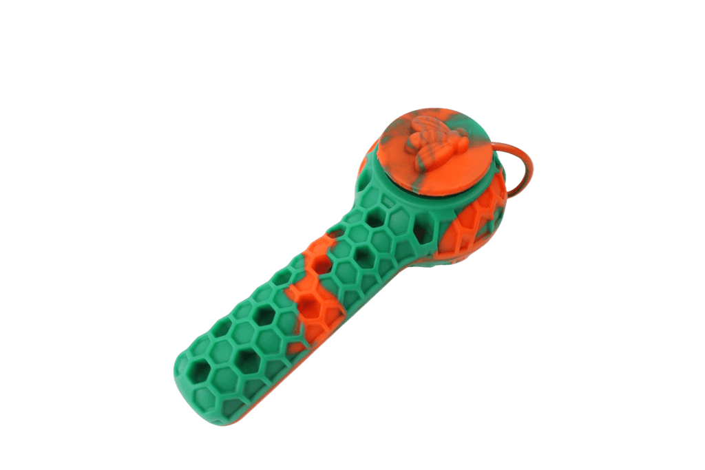 4.5'' Silicone 2 in 1 Honey Bee Hand Pipe/Vapor Straw with Lid Metal Poker and Titanium Tip - Style 1