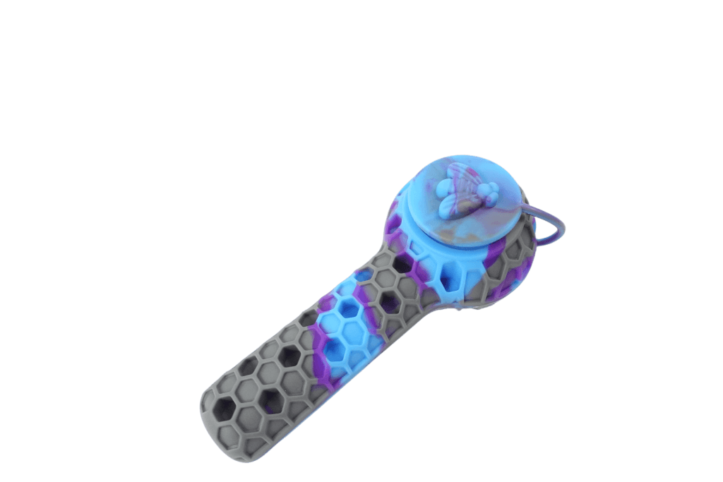 4.5'' Silicone 2 in 1 Honey Bee Hand Pipe/Vapor Straw with Lid Metal Poker and Titanium Tip - Style 2
