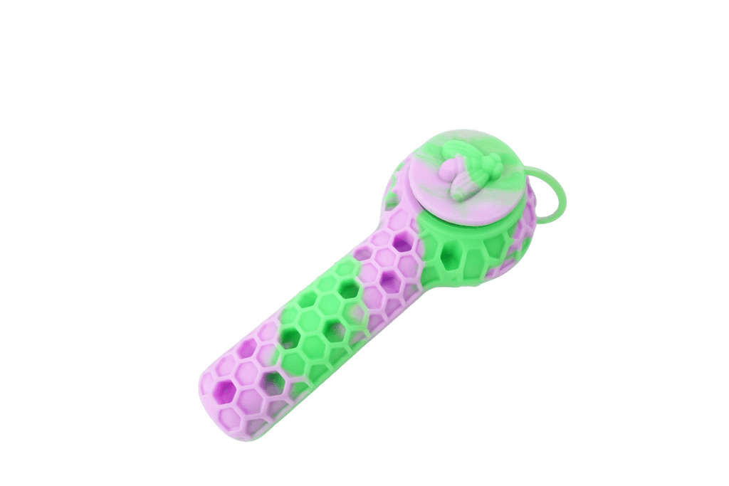 4.5'' Silicone 2 in 1 Honey Bee Hand Pipe/Vapor Straw with Lid Metal Poker and Titanium Tip - Style 4