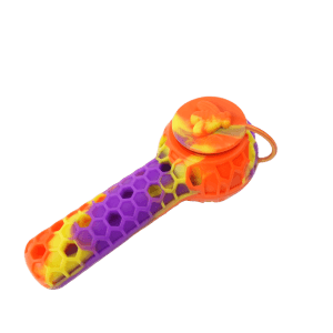 4.5'' Silicone 2 in 1 Honey Bee Hand Pipe/Vapor Straw with Lid Metal Poker and Titanium Tip - Style 7