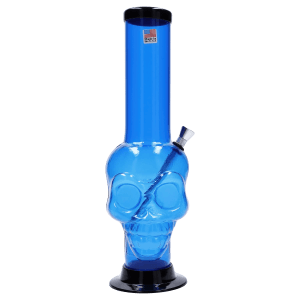 JM Plastics Large Skull Base with Carb Hole Acrylic Water Pipe - 12 in. - Dark Blue
