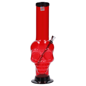 JM Plastics Large Skull Base with Carb Hole Acrylic Water Pipe - 12 in. - Red