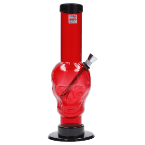 JM Plastics Skull Base with Carb Hole Acrylic Water Pipe - 9 in. - Red