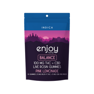 Live Rosin Microdose THC:CBD 1:1 100mg Gummies for Balance (Indica-Infused Pink Lemonade) - 10 mg each (5 mg Delta 9 THC + 5 mg of CBD) / 10 gummies