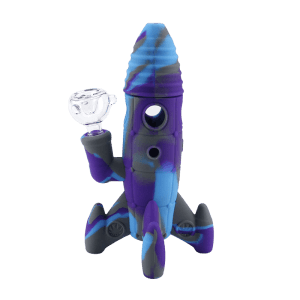 Silicone and Glass Rocket Ship Mini Bong - Purple Blue