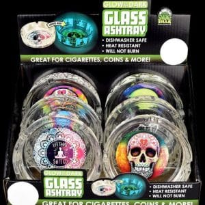 6pc Display Smokezilla Glowing Etched Glass Ashtrays