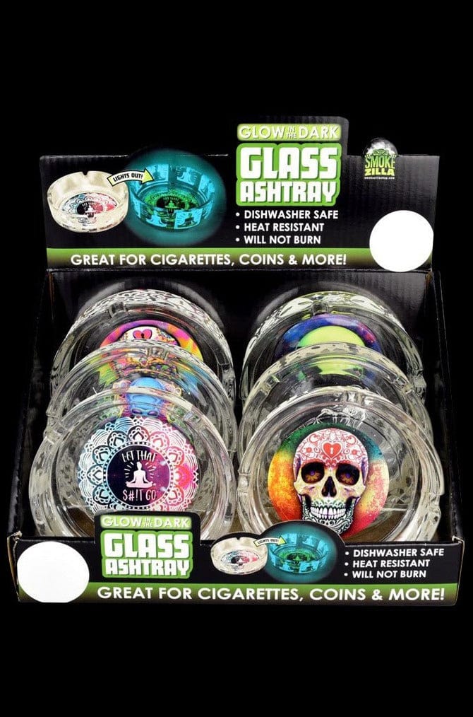 6pc Display Smokezilla Glowing Etched Glass Ashtrays