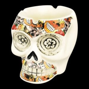 Floral Collage Life-Size Ceramic Skull Ashtray