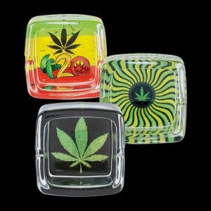 Fujima Hemp Themed Square Glass Ashtray - 6 Pack