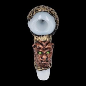 Glass Spoon Pipe with Gargoyle Face - Bronze