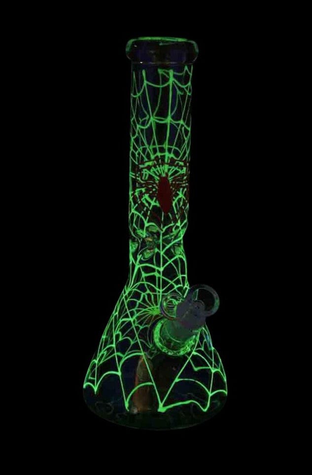Glowing Spiderweb Beaker Bong