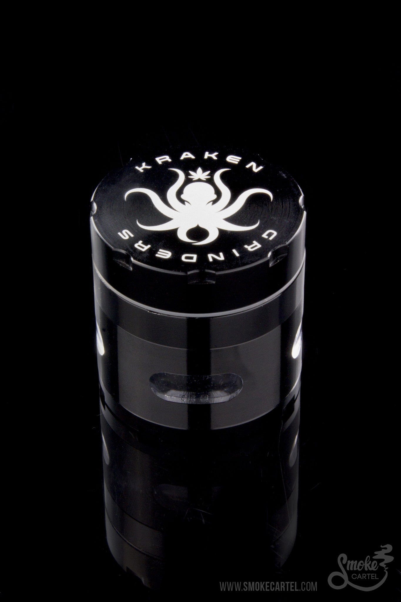 Kraken Grinders - 2"" Black 4-Part Grinder with Stash View Windows