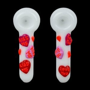 Valentines Hearts Glow In The Dark Glass Spoon Pipe - 5pc Set