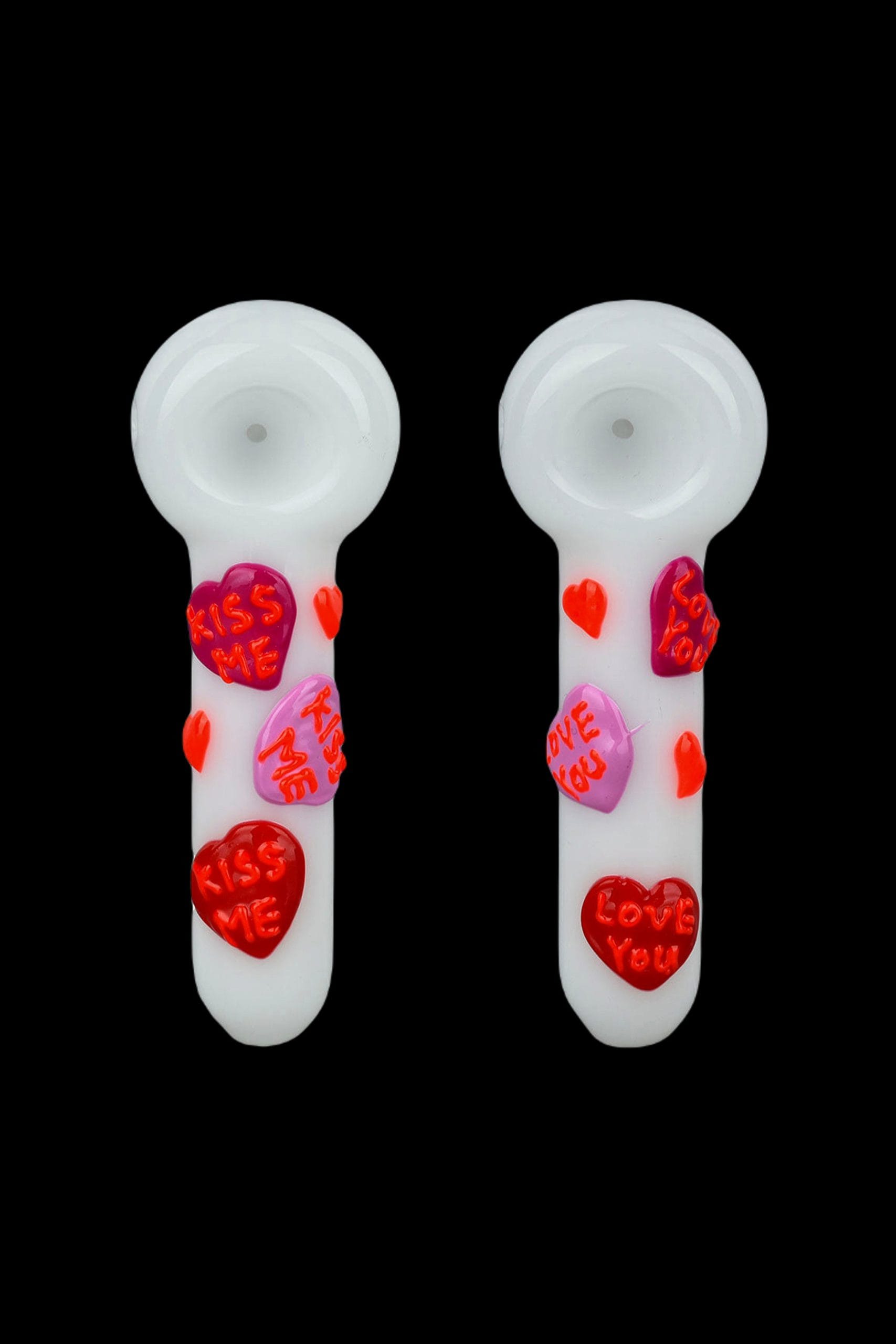 Valentines Hearts Glow In The Dark Glass Spoon Pipe - 5pc Set