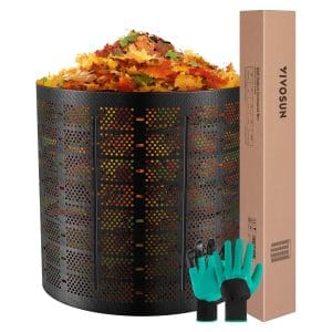 220 Gallon Outdoor Compost Bin, Expandable Composter, Easy to Setup & Large Capacity for Backyard, Lawn (Black with Gloves)