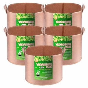 5-Pack 20 Gallons Grow Bags Heavy Duty Thickened Nonwoven Fabric Pots with Strap Handles Tan