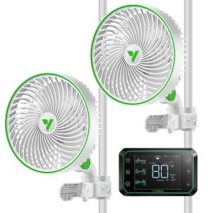 AeroWave E6 Clip-on Fan, EC Motor, Auto Oscillation Air Circulator For Grow Tent, White, 2 Pack, w/ GrowHub E42A Controller