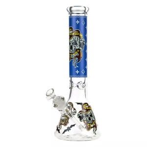Beaker Ice Bong with Glow in the Dark Snake and Skull Print - Blue