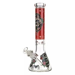 Beaker Ice Bong with Glow in the Dark Snake and Skull Print - Red