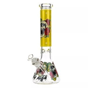 Beaker Ice Bong with Glow in the Dark Snake and Skull Print - Yellow