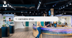 Modern cannabis shop interior with search