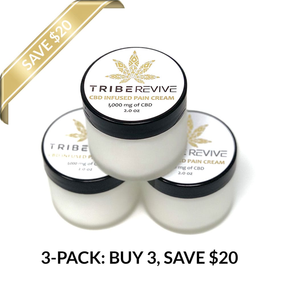 Three jars of CBD pain relief cream