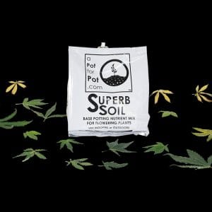 Potting soil bag with leaves
