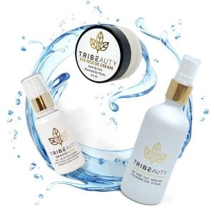 Hydrating skincare products with water splash