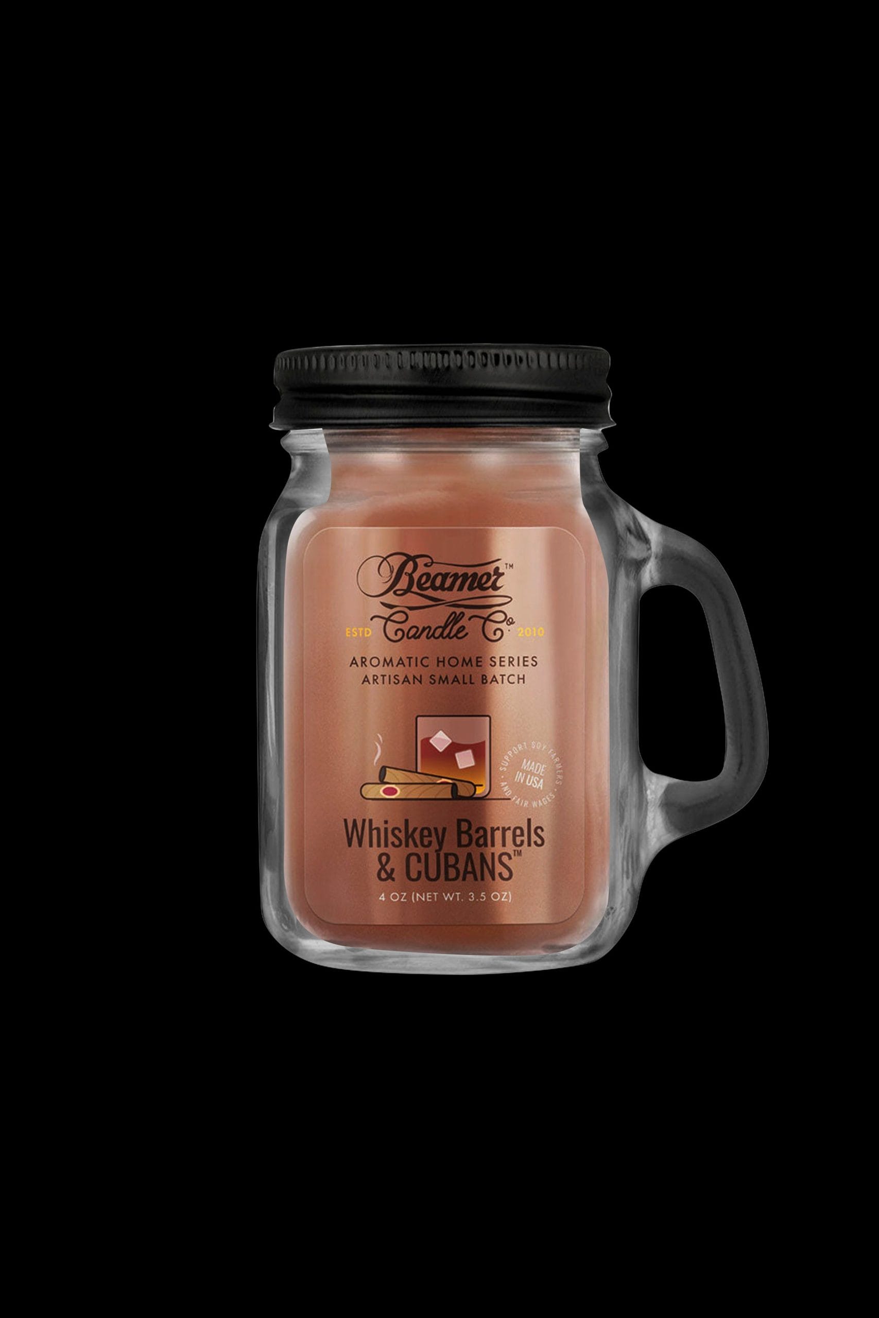 Beamer Candle Co. Aromatic Home Series Mason Jar Candle - Whiskey Barrels & Cubans