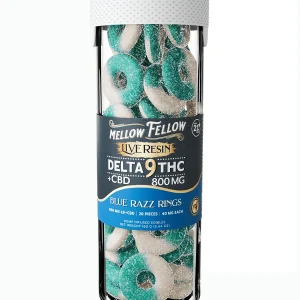 Blue Razz Rings Mellow Fellow Live Resin Blend Delta 9 + CBD Gummies 800mg