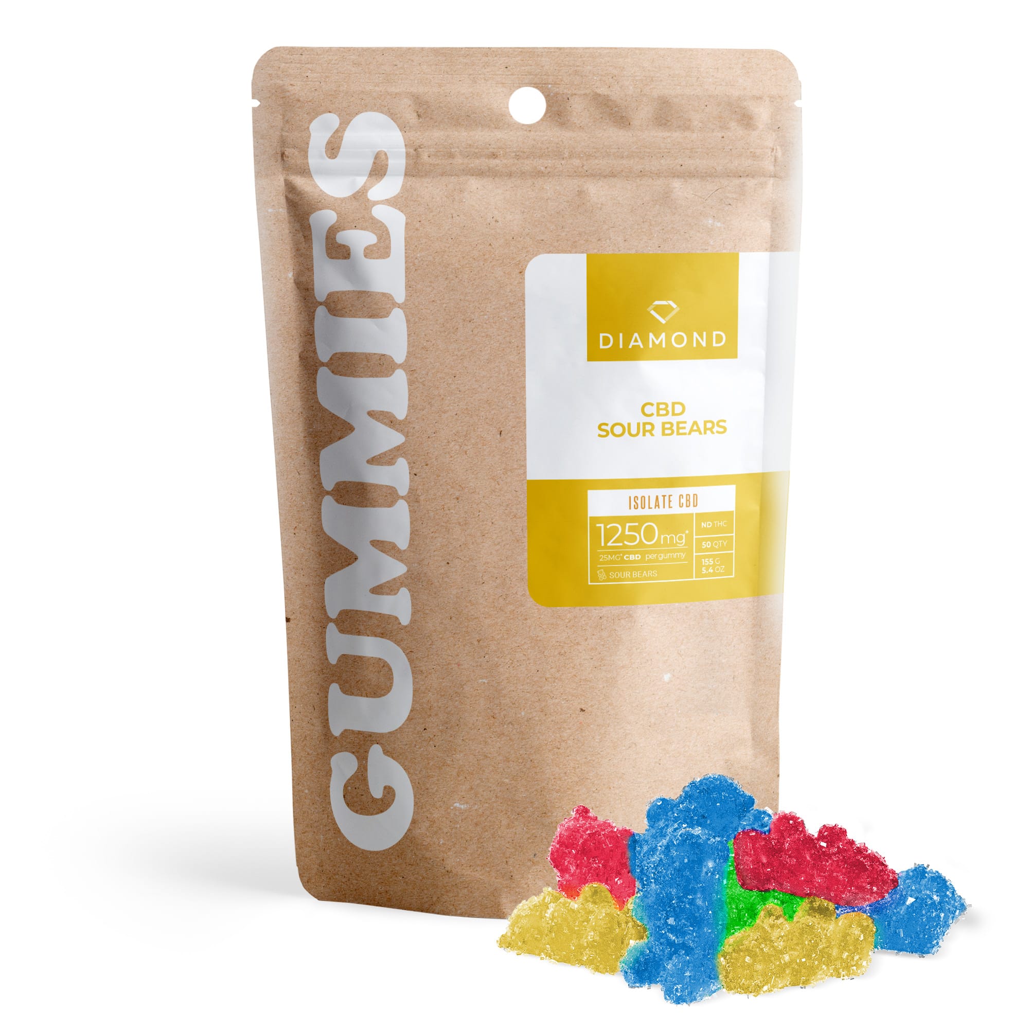 CBD Isolate Gummies - 25mg - Sour Bears - Diamond CBD (1,250mg)
