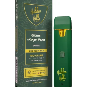 Citrus Mango Popz Hidden Hills Club Live Resin Bar D11+D9+THCP Rechargeable Disposable 2G