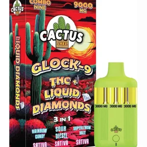 Rainbow Candy | Sour Diesel | Superlemon Haze Cactus Labs Glock 9 THC + Liquid Diamonds 3in1 Vape 9000mg