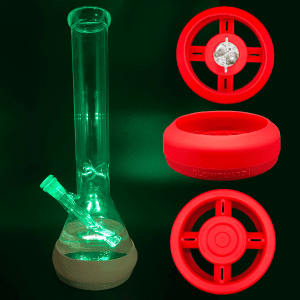 Replaceable Coin Battery Silicone Base Bumper 4.25in-6in Straight Tube + Beaker - Red