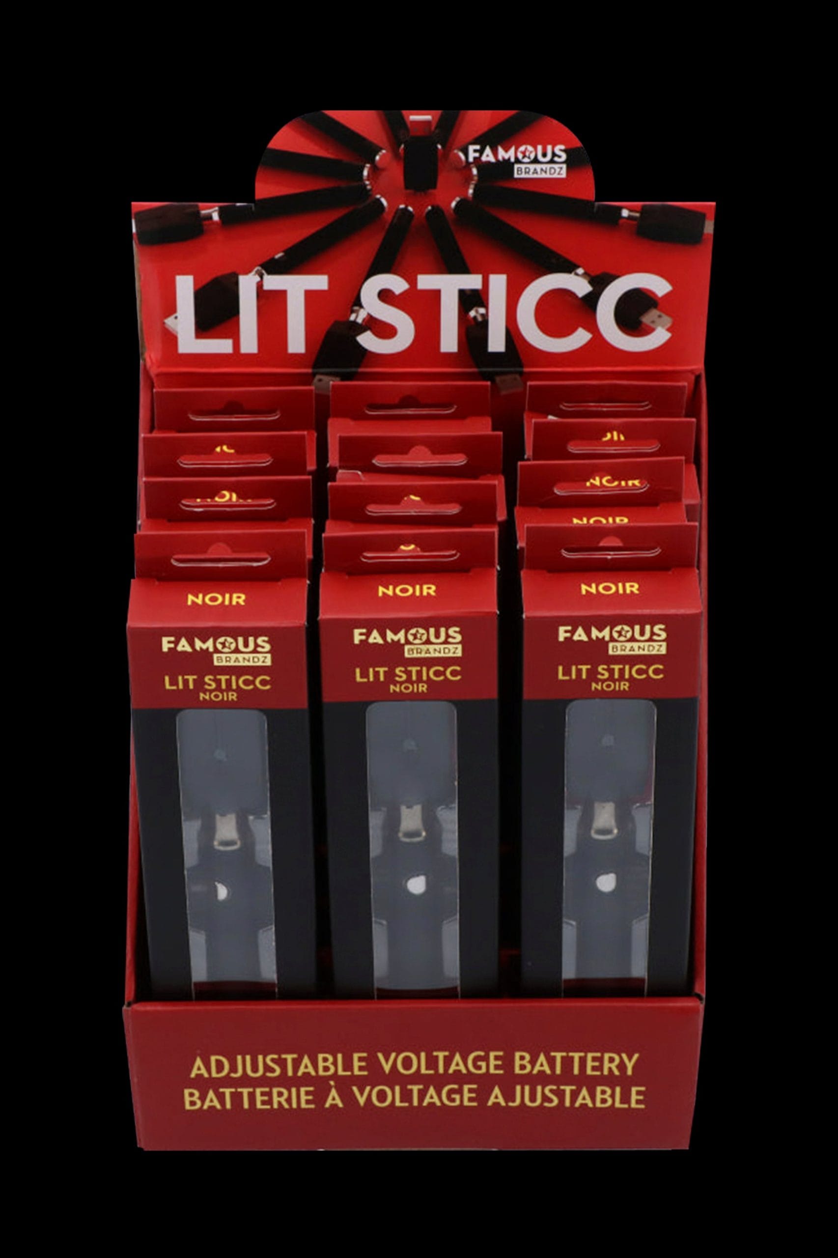 Famous Brandz Lit Sticc Noir Variable Voltage Battery - 12 Pack