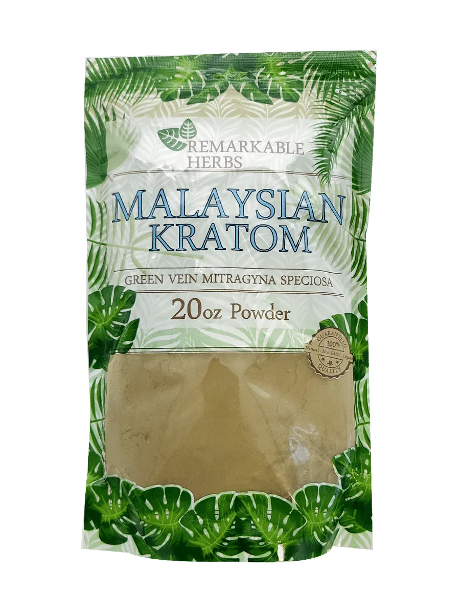 Malaysian Green Vein Remarkable Herbs Kratom Powder 20oz Bag