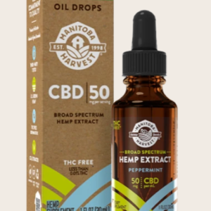 Manitoba Harvest Broad Spectrum Hemp Extract CBD Oil Drops (Peppermint) 50mg CBD/ml - 30 ml