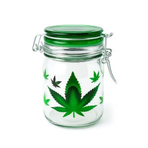 AIRTIGHT GLASS GREEN LEAF STORAGE CONTAINER - 3.5 INCH / Metallic Silver