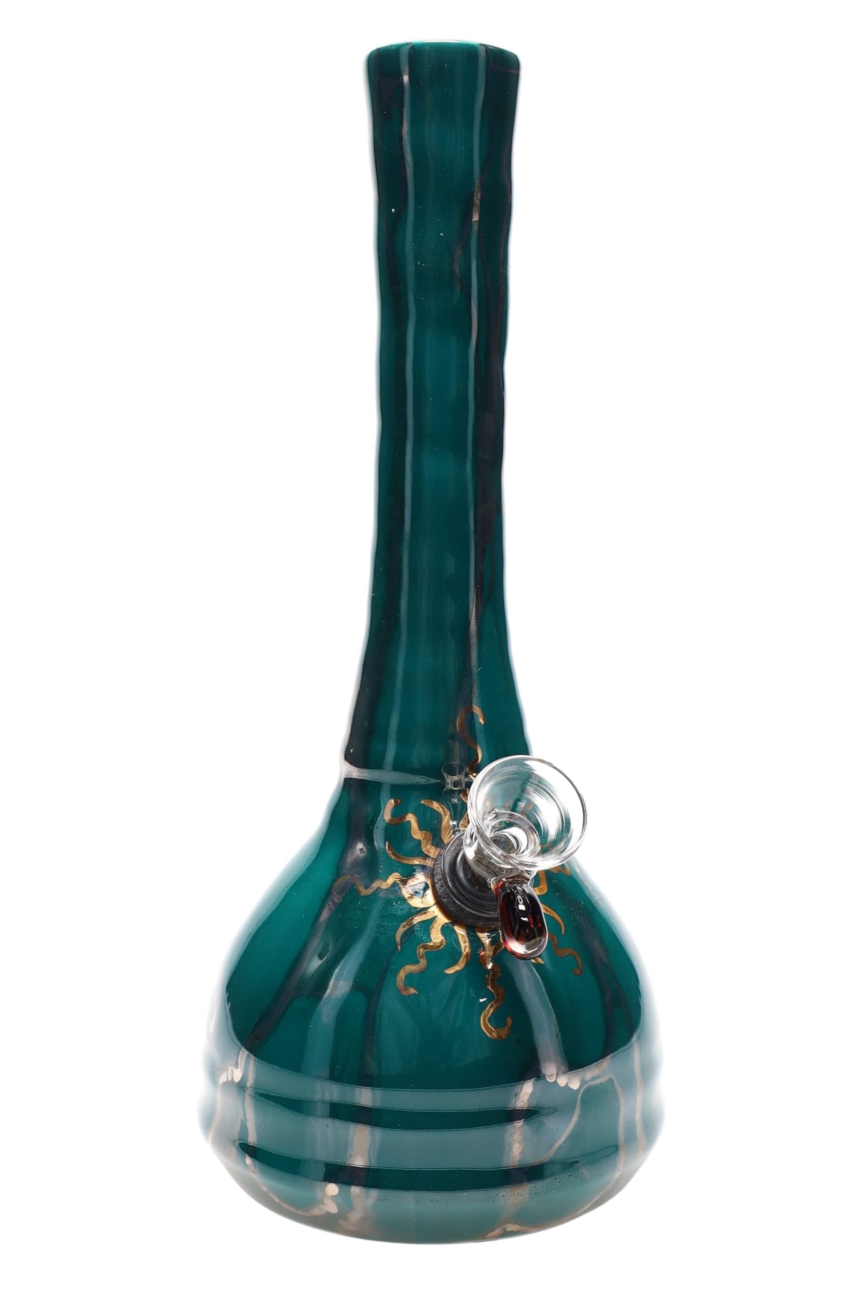 Ancient Creations 9 Gold Sunburst Ceramic Beaker Bong - Teal