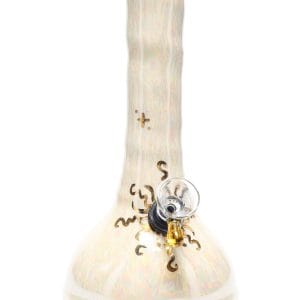 Ancient Creations 9 Gold Sunburst Ceramic Beaker Bong - White with Mother of Pearl