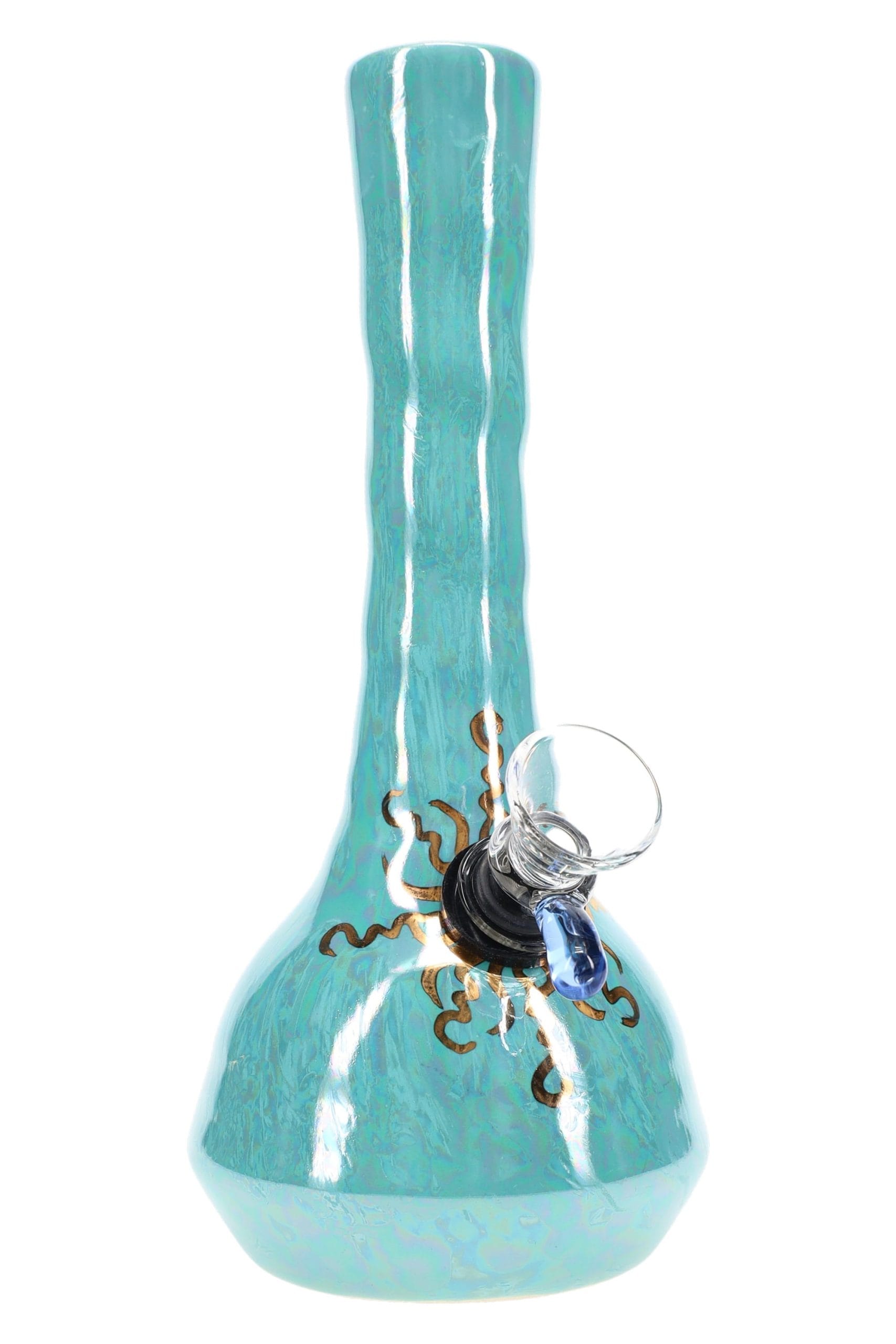 Ancient Creations Ceramics 6 Ceramic Beaker Bong - 22K Gold - US-Made - Iced Mint with Mother of Pearl