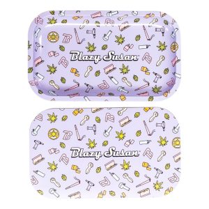 Blazy Susan Metal Rolling Tray - Medium w/ Lid / Purple Icons