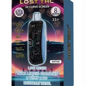 Blueberry Diesel Lost THC Liquid Diamond THCA x THCP x D8 Live Resin Disposable 8G