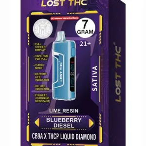 Blueberry Diesel Lost THC Live Resin CB9A x THCP Liquid Diamond Disposable 7G